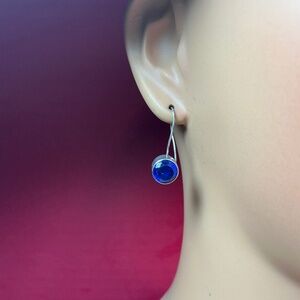 Sterling Silver Blue Sapphire Drop Earrings. 1 inch long